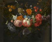 Pieter Gallis Swag of Flowers Hanging in a Niche Sweden oil painting artist